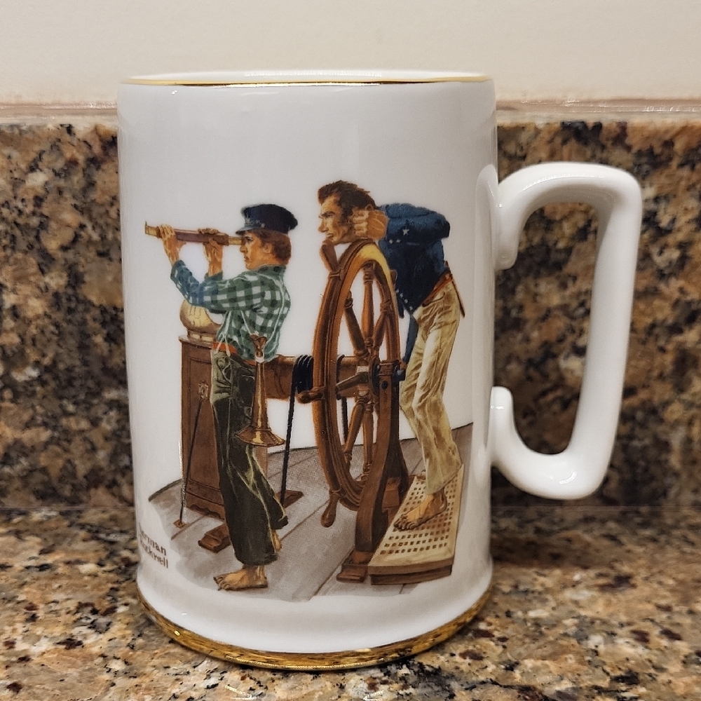 Vintage Norman Rockwell "River Pilot"  White Ceramic Mug